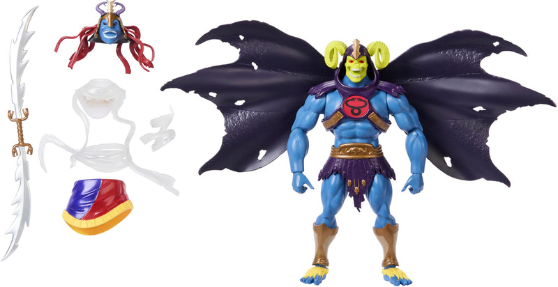 Masters of the Universe Origins x ThunderCats - Skell-Ra, action figure snodabile anni '80, con spada, mantello, armatura e teste intercambiabili, giocattolo per bambini, 6+ anni, JFX01