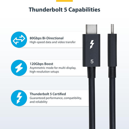 StarTech.com 3ft (1m) Thunderbolt 5 Cable, 80Gbps/120Gbps, 240W PD, 8K 60Hz, Thunderbolt Certified, TB5/TB4/USB4/USB-C
