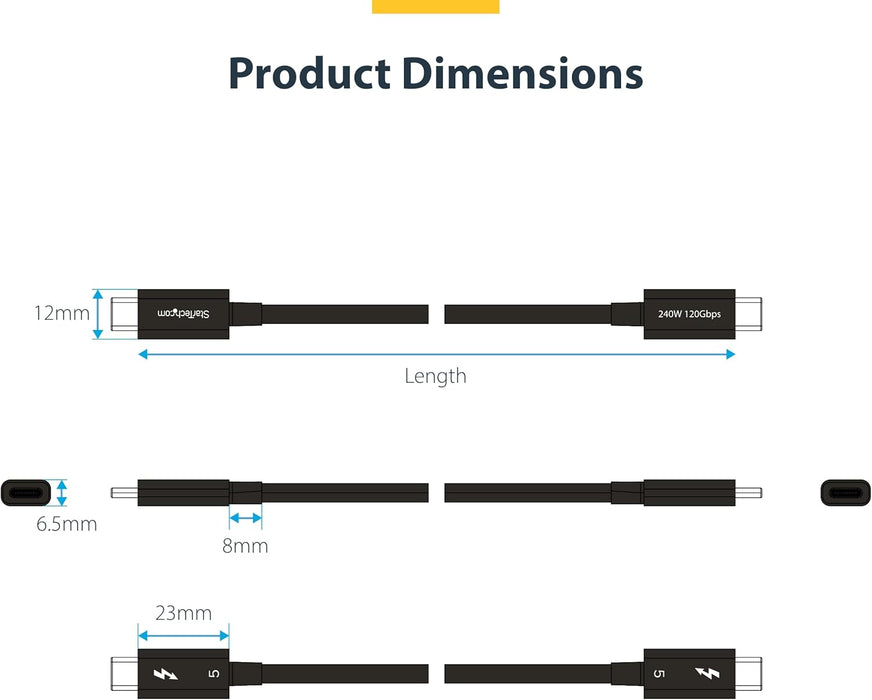 StarTech.com Cable Thunderbolt 5 de 3m - 80Gbps hasta 120Gbps - PD 240W - 8K 60Hz - Certificado - Compatible TB4/USB4