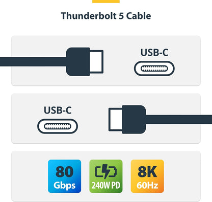StarTech.com 3ft (1m) Thunderbolt 5 Cable, 80Gbps/120Gbps, 240W PD, 8K 60Hz, Thunderbolt Certified, TB5/TB4/USB4/USB-C