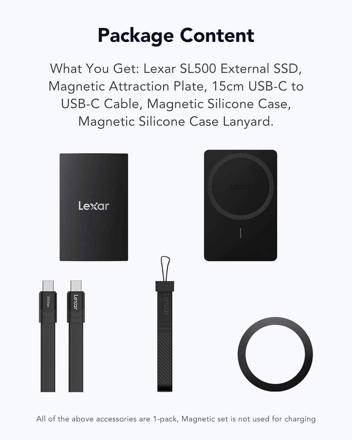 Lexar SL500M External SSD with Magnetic Set 1TB for Creator, Support ProRes 4K Video, Portable SSD USB3.2 Gen2x2, up to 2000MB/s Read, Compatible with iPhone 15 16 Series/Mac/PS5/XBOX/Laptop/PC