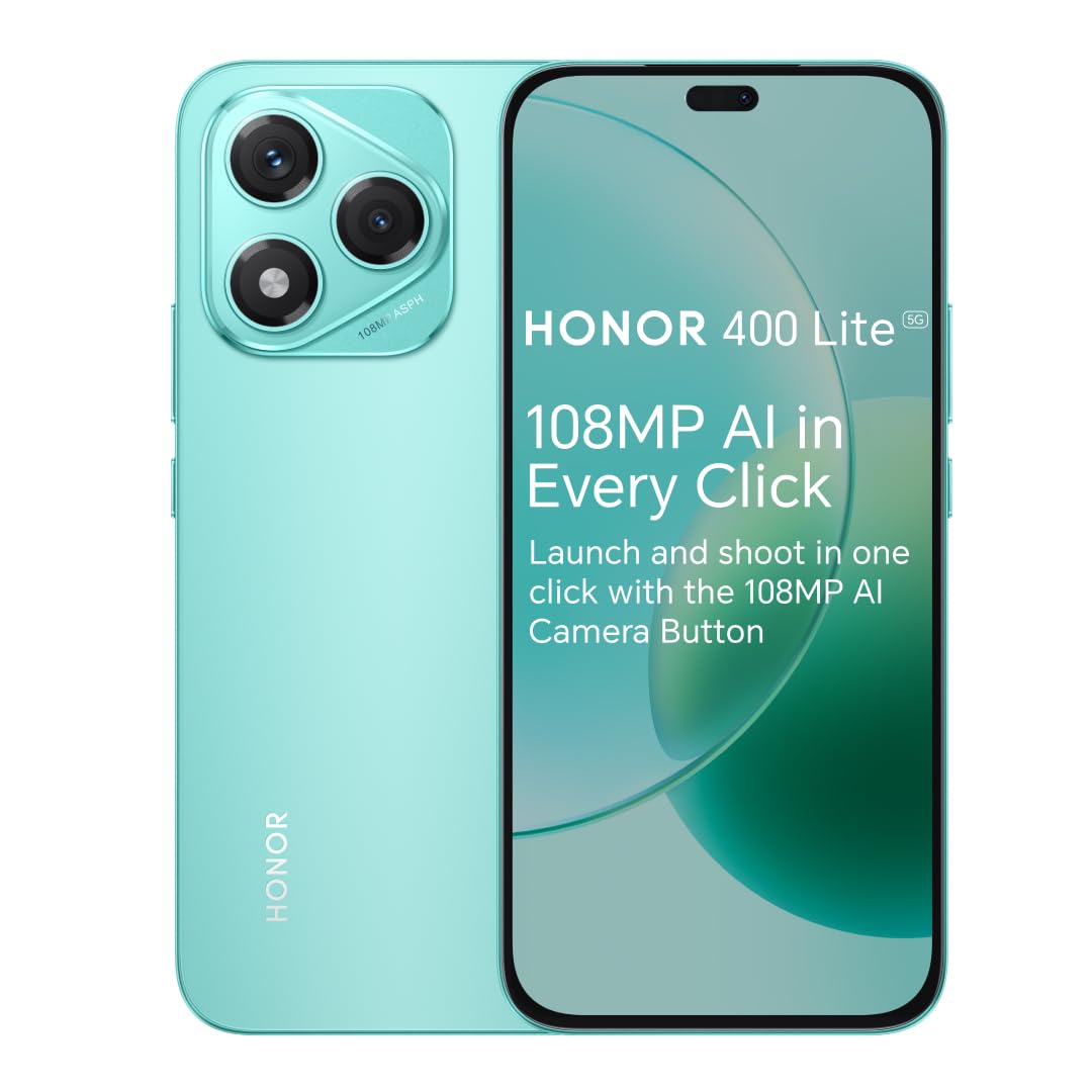 HONOR 400 Lite Unlocked 5G Smartphone, AI Camera Button,108MP Street Style Portrait,8GB+256GB, IP64 Water Resistance,3500nits AMOLED Display,Dual SIM,Android 15,Marrs