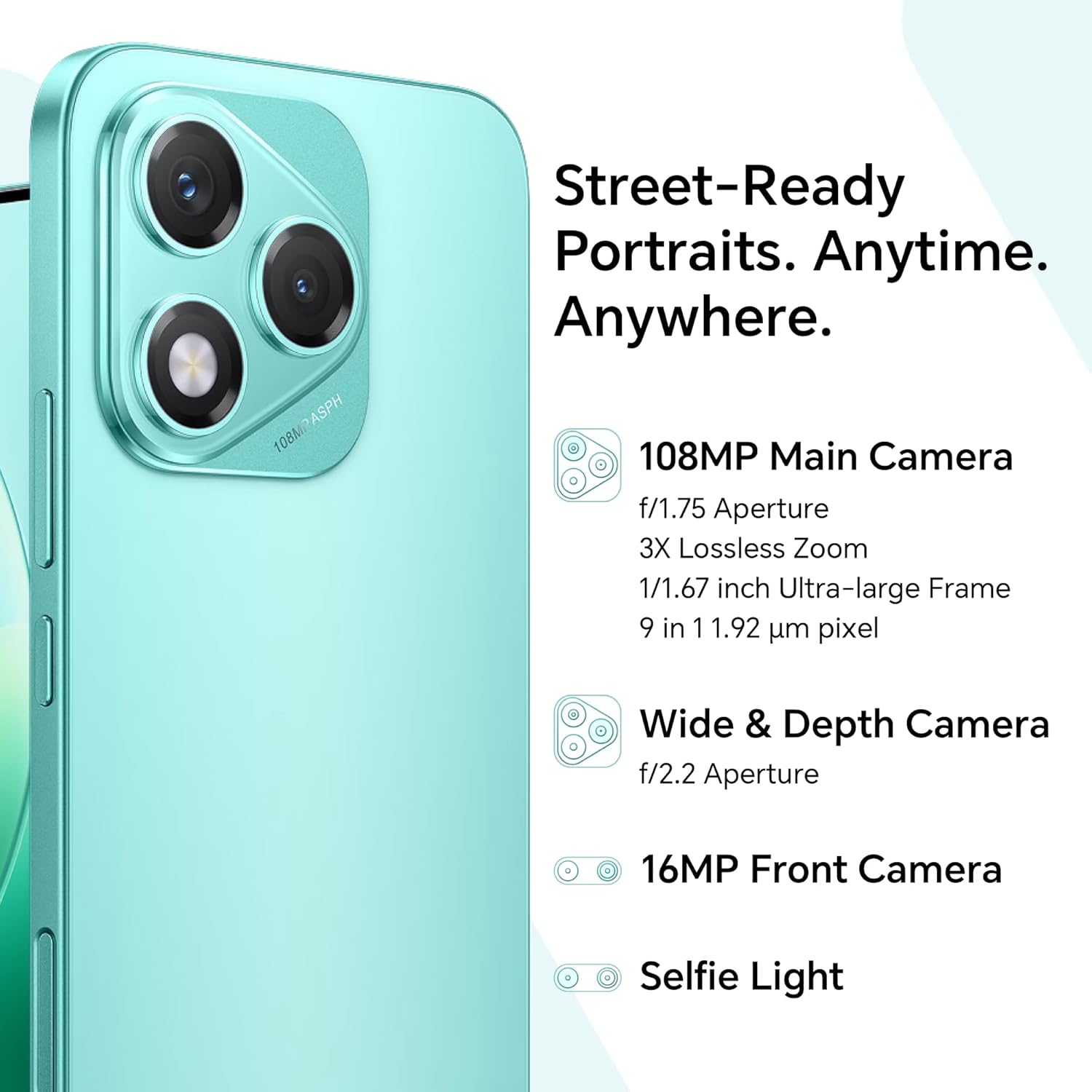 HONOR 400 Lite Unlocked 5G Smartphone, AI Camera Button,108MP Street Style Portrait,8GB+256GB, IP64 Water Resistance,3500nits AMOLED Display,Dual SIM,Android 15,Marrs