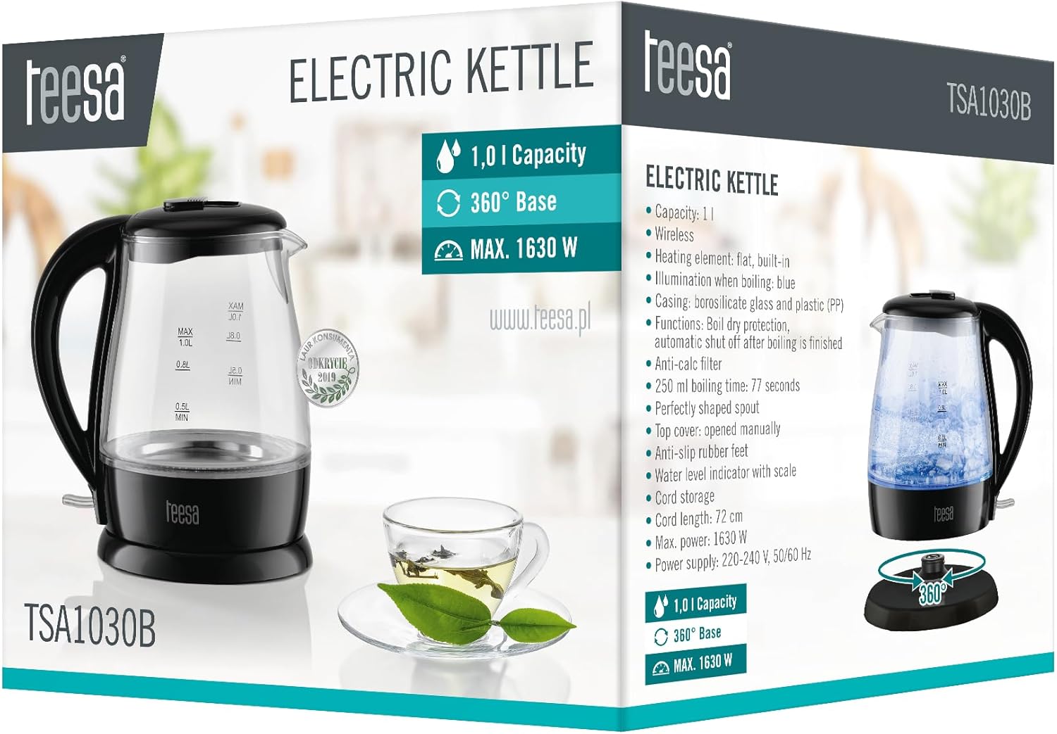 Teesa: Electric Kettle Glass Black