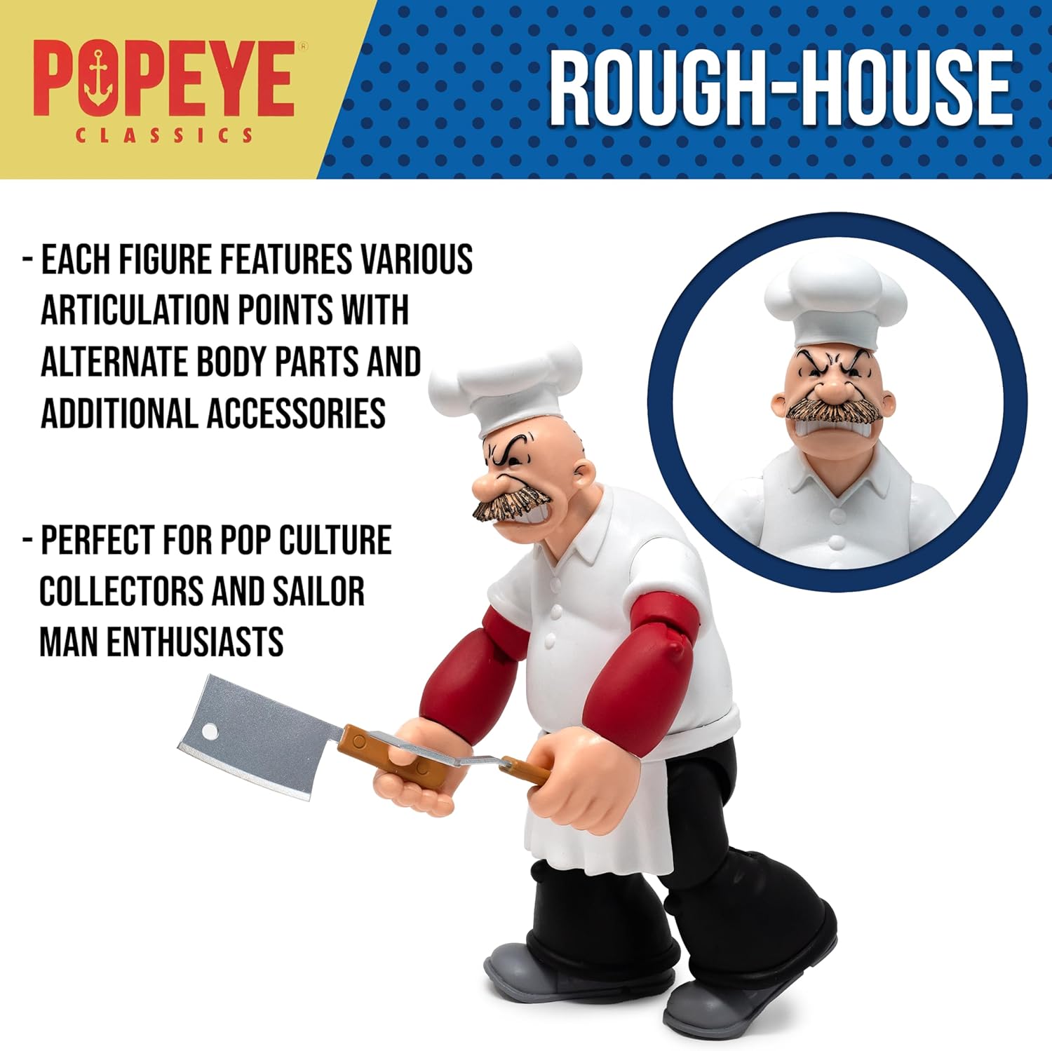 Boss Fight Studio Popeye Classics Rough-House Action Figure - Personaggio da collezione altamente articolato e personalizzabile con vari accessori per personaggi e parti alternative - scala 1:12