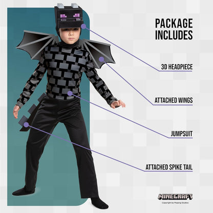 Disguise Offizielles Minecraft Kostüm Kinder Ender Dragon, Drachenkostüm Enderman Kostüm Drache Kinder Jungen Faschingskostüm Karneval Geburstag Drachen Kostüme Costume Jungs Kind