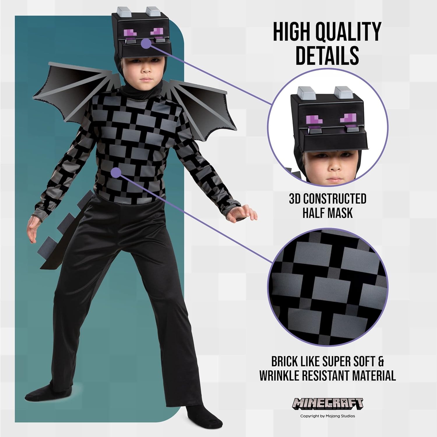 Disguise Offizielles Minecraft Kostüm Kinder Ender Dragon, Drachenkostüm Enderman Kostüm Drache Kinder Jungen Faschingskostüm Karneval Geburstag Drachen Kostüme Costume Jungs Kind