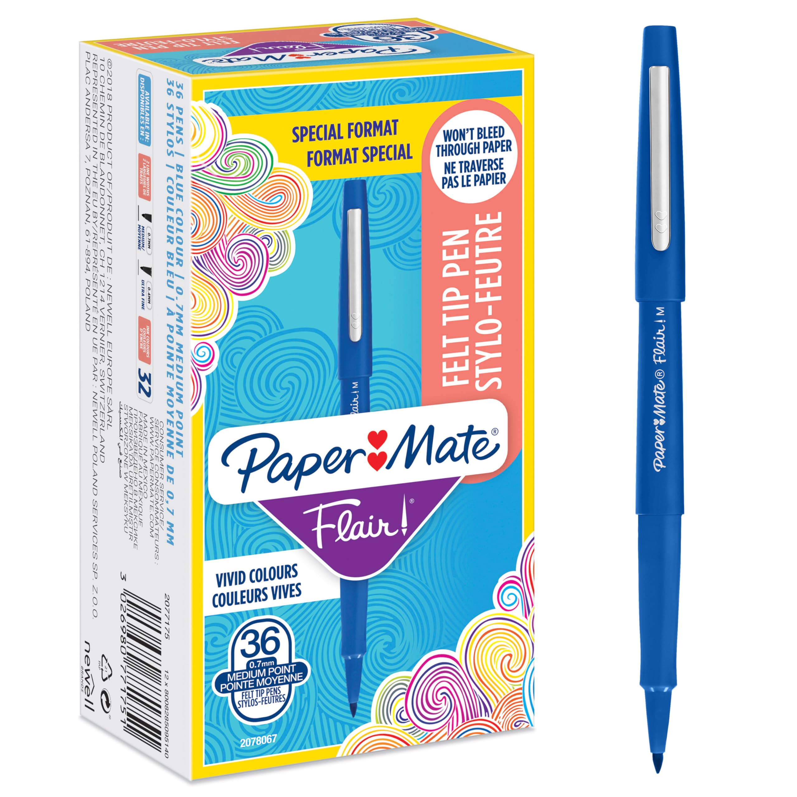 Paper Mate - Flair Felt Tip Pens - Blue - 36 Count