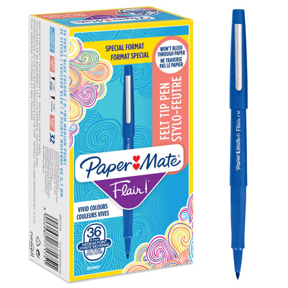 Paper Mate - Flair Felt Tip Pens - Blue - 36 Count