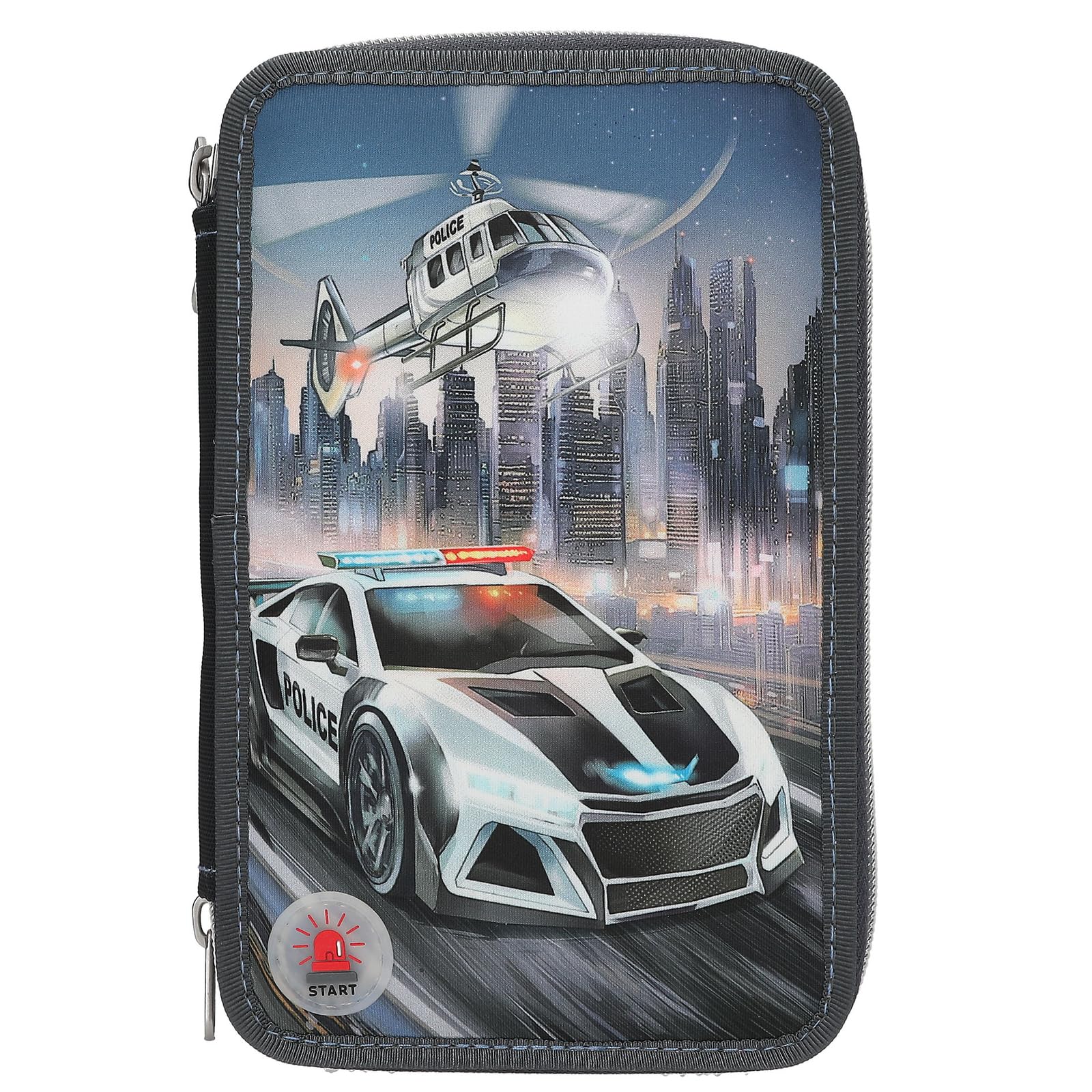 Dino World - Monster Cars Triple Pencil Case With Led, Police Car - (0413333)