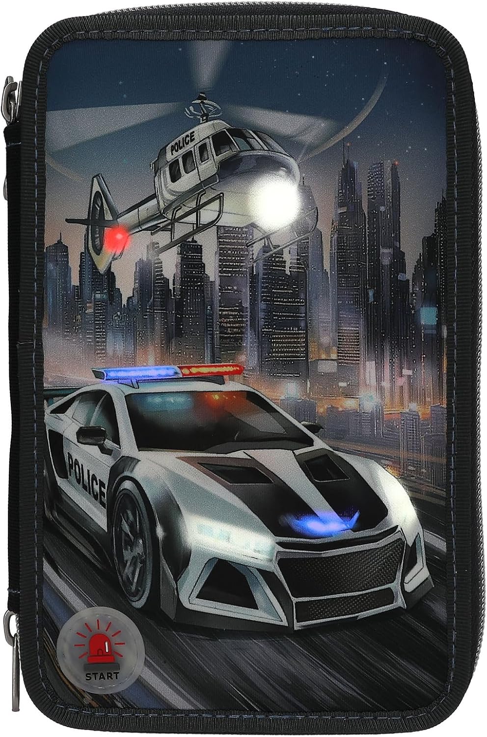 Dino World - Monster Cars Triple Pencil Case With Led, Police Car - (0413333)