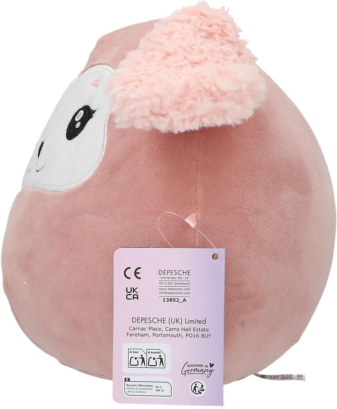 Depesche 13852 Ylvi Swoppies Cuddly Toy Sheep in Pink with Luminous Effect and Soft Ears Approx. 20 cm Plush Toy