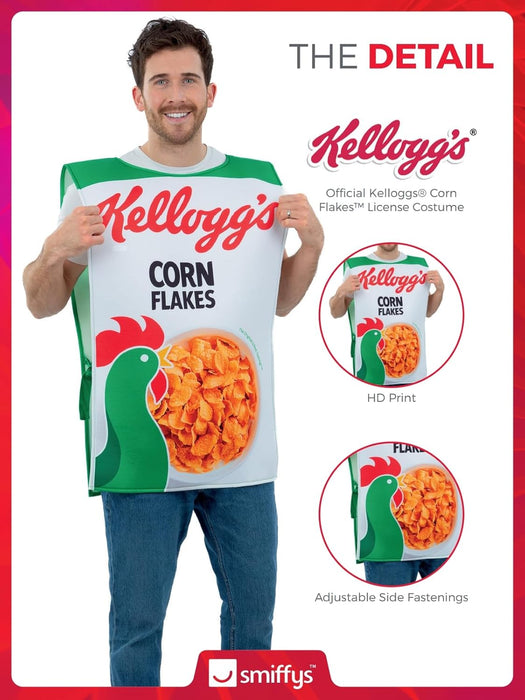 Smiffys Kelloggs™ Corn Flakes™ Cereal Box Costume Tabard, Officially Licensed Kelloggs Fancy Dress, Adult Dress Up Costumes