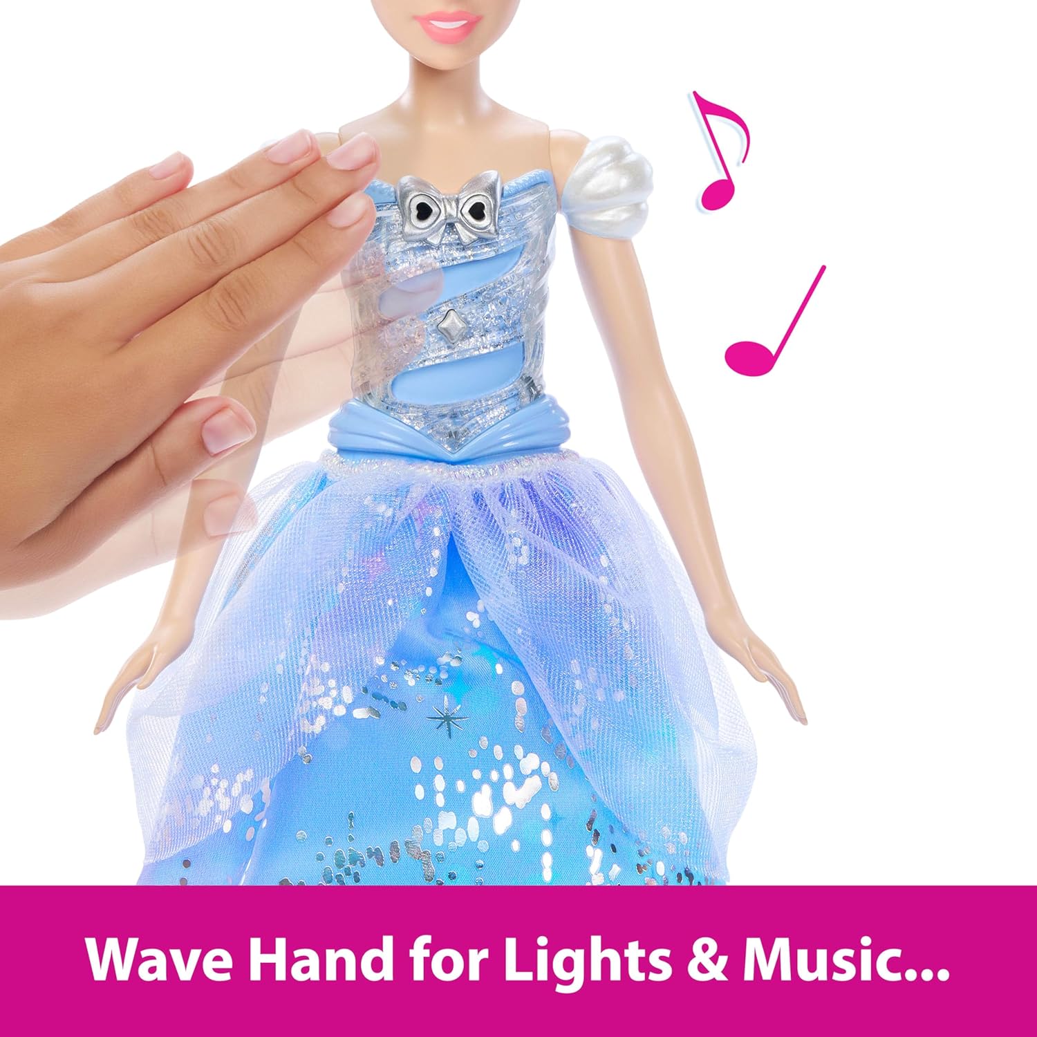 Mattel Disney Princess Cinderella Light-Up Dress Fashion Doll with Sounds & Magic Wand Activation, Enchanted Ballgown Cinderella Inspired by Movie, JBF94