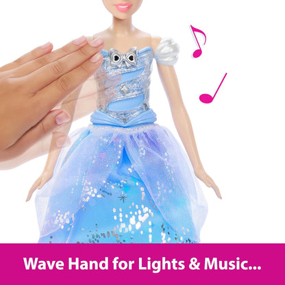 Mattel Disney Princess Cinderella Light-Up Dress Fashion Doll with Sounds & Magic Wand Activation, Enchanted Ballgown Cinderella Inspired by Movie, JBF94