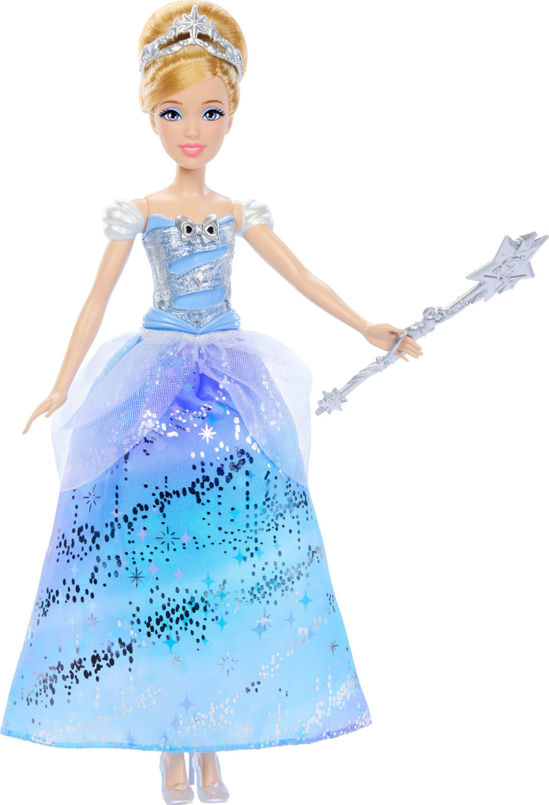 Mattel Disney Princess Cinderella Light-Up Dress Fashion Doll with Sounds & Magic Wand Activation, Enchanted Ballgown Cinderella Inspired by Movie, JBF94