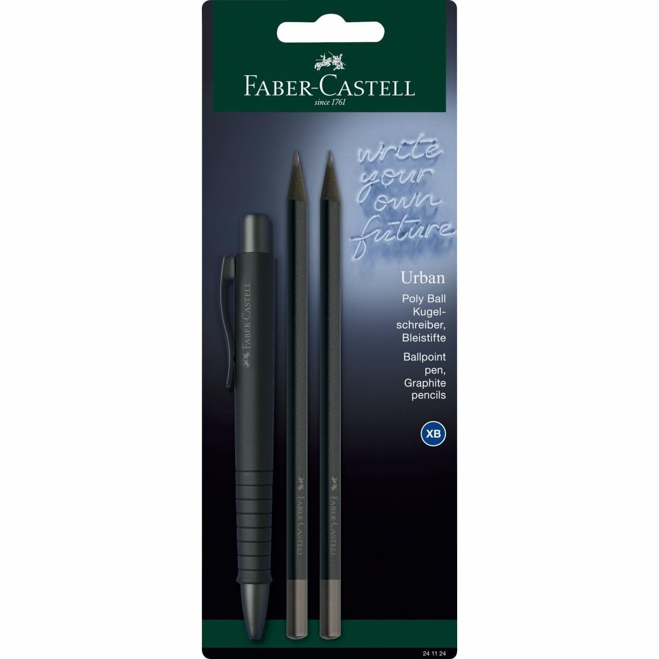 Faber-Castell 241124 - Set de escritura (bolígrafo Poly Ball Urban y 2 lápices), color negro