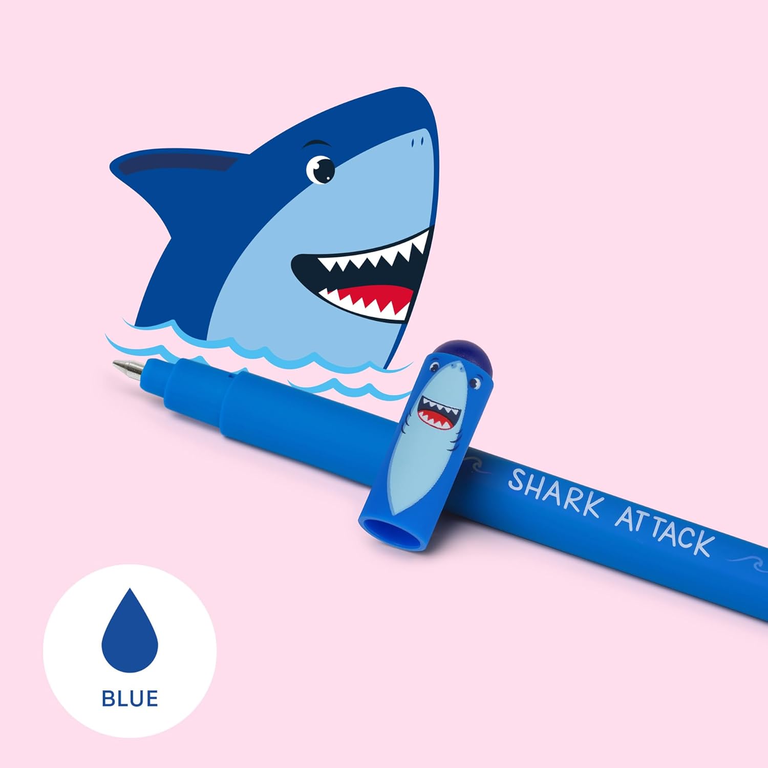 Legami Erasable Gel Pen, Ball on the End for Removing Ink Without Consuming the Paper, Blue Heat-Sensitive Ink, Tip Diameter 0.7 mm, Shark Theme