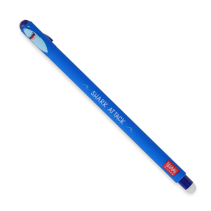 Legami Erasable Gel Pen, Ball on the End for Removing Ink Without Consuming the Paper, Blue Heat-Sensitive Ink, Tip Diameter 0.7 mm, Shark Theme