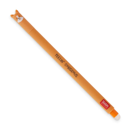 Legami - Erasable Gel Pen, Ball on the End to Remove Ink without Consuming the Paper - Black Thermal Sensitive Ink, Tip Diameter 0.7 mm - Corgi Theme