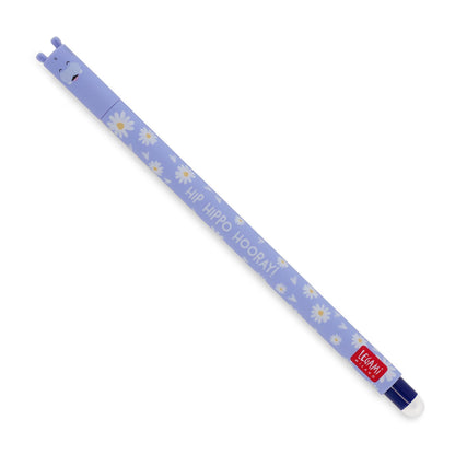 LEGAMI Erasable Gel Pen - Hippo, Thermosensitive Ink, 0.7 mm Tip Diameter, 15 cm Length Blue Ink (2 PENS