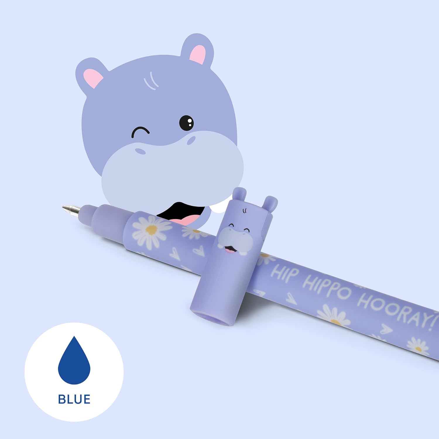 LEGAMI Erasable Gel Pen - Hippo, Thermosensitive Ink, 0.7 mm Tip Diameter, 15 cm Length Blue Ink (2 PENS