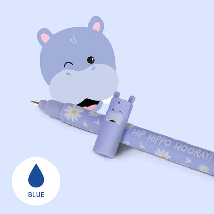LEGAMI Erasable Gel Pen - Hippo, Thermosensitive Ink, 0.7 mm Tip Diameter, 15 cm Length Blue Ink (2 PENS