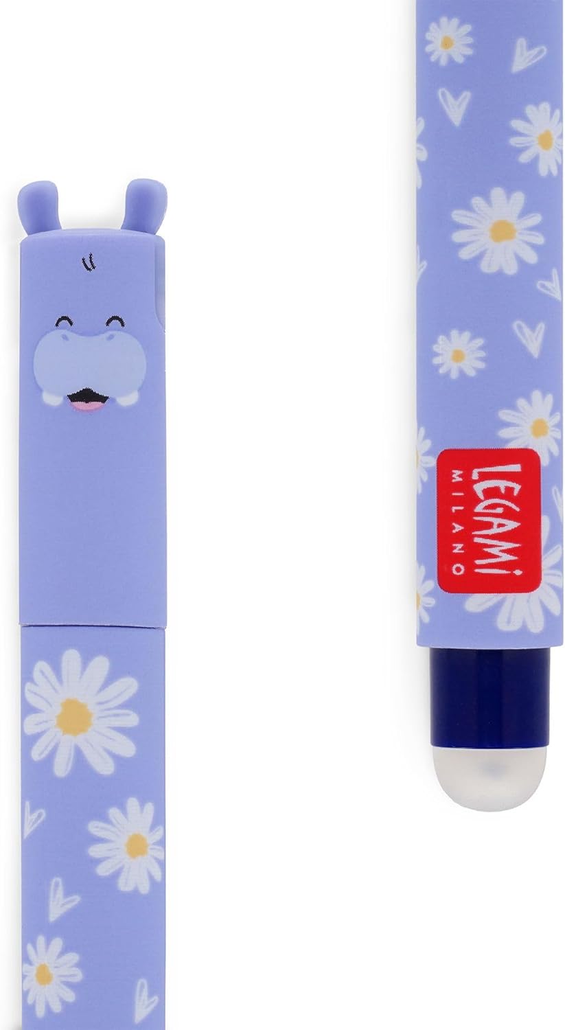 LEGAMI Erasable Gel Pen - Hippo, Thermosensitive Ink, 0.7 mm Tip Diameter, 15 cm Length Blue Ink (2 PENS