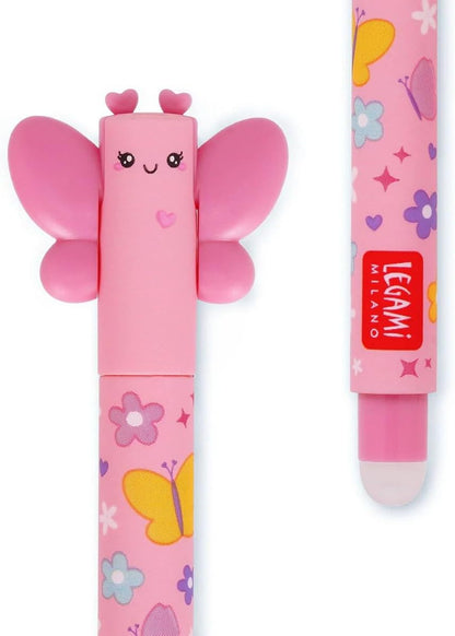 LEGAMI Butterfly - Pink Ink Erasable Gel Pen - Ball End for Ink Removal - 0.7mm Tip - Roller Ball Pen