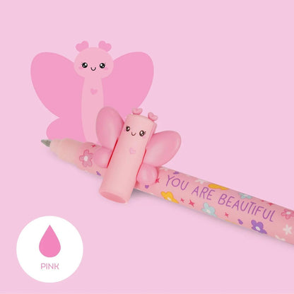 LEGAMI Butterfly - Pink Ink Erasable Gel Pen - Ball End for Ink Removal - 0.7mm Tip - Roller Ball Pen