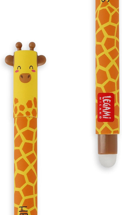 Legami Erasable Gel Pen, Ball on the End for Removing Ink Without Consuming the Paper, Black Heat-Sensitive Ink, Tip Diameter 0.7 mm, Giraffe Theme