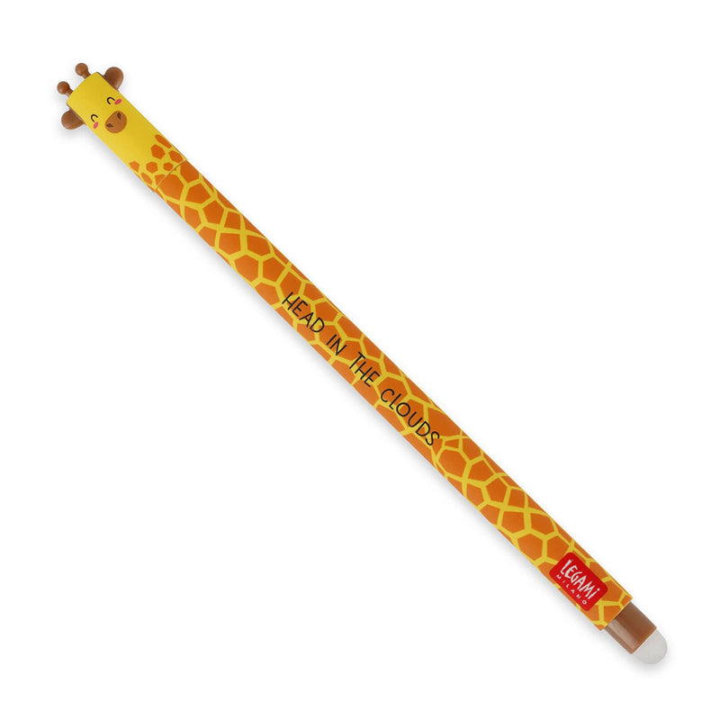 Legami Erasable Gel Pen, Ball on the End for Removing Ink Without Consuming the Paper, Black Heat-Sensitive Ink, Tip Diameter 0.7 mm, Giraffe Theme