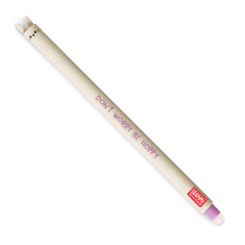 Legami - Erasable Gel Pen, Ball on the End to Remove Ink Without Consuming the Paper - Ink Purple Thermosensitive, Tip Diameter 0,7 mm - Bunny Theme. Single pen