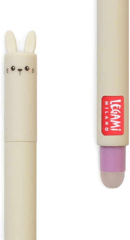Legami - Erasable Gel Pen, Ball on the End to Remove Ink Without Consuming the Paper - Ink Purple Thermosensitive, Tip Diameter 0,7 mm - Bunny Theme. Single pen