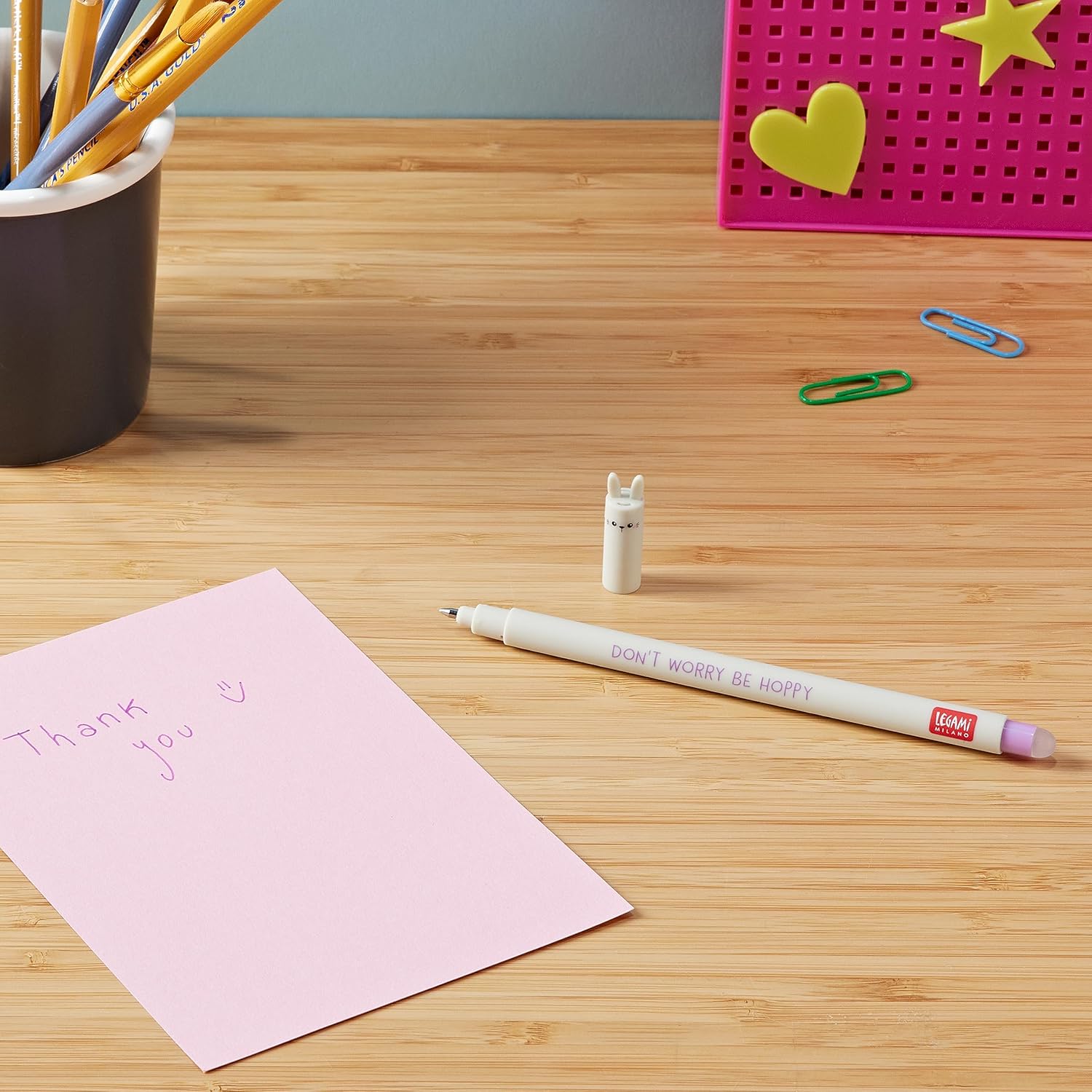 Legami - Erasable Gel Pen, Ball on the End to Remove Ink Without Consuming the Paper - Ink Purple Thermosensitive, Tip Diameter 0,7 mm - Bunny Theme. Single pen