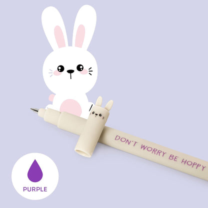 Legami - Erasable Gel Pen, Ball on the End to Remove Ink Without Consuming the Paper - Ink Purple Thermosensitive, Tip Diameter 0,7 mm - Bunny Theme. Single pen