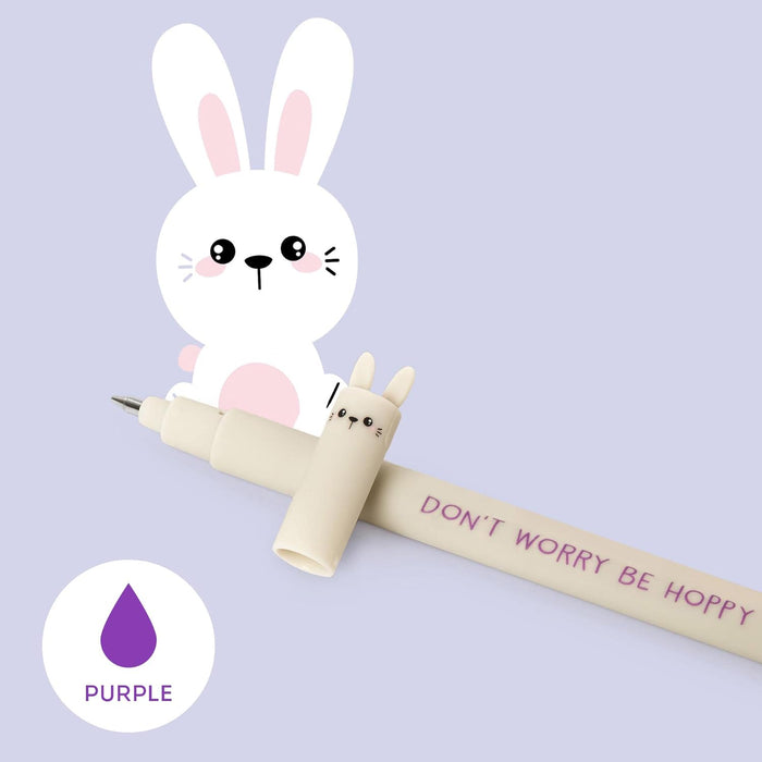 Legami - Erasable Gel Pen, Ball on the End to Remove Ink Without Consuming the Paper - Ink Purple Thermosensitive, Tip Diameter 0,7 mm - Bunny Theme. Single pen