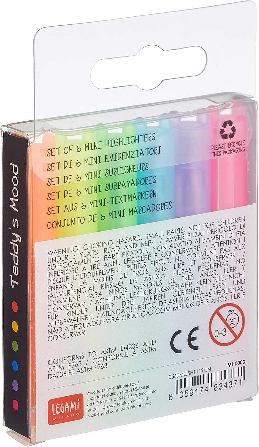 Legami - Set of 6 mini highlighters Teddy's Mood, 6 pieces (1 pack