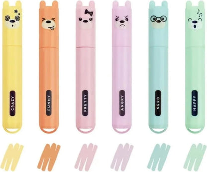 Legami Teddy’s Style Set of 6 Mini Highlighters, 1 x 7.5 cm, Yellow, Peach, Pink, Lilac, Light Blue, Light Green, for Precision Highlighting and Underlining