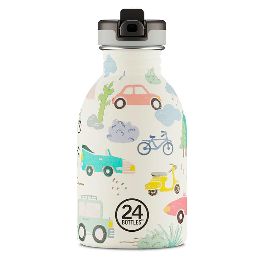 24Bottles Kids - Borraccia Bambini con Cannuccia Scuola Elementare e Asilo 250ml, Borraccia Bambina Bambino 100% Ermetica in Acciaio Inox, BPA Free Ultraleggera Ecologica No Termica, Adventure Friends