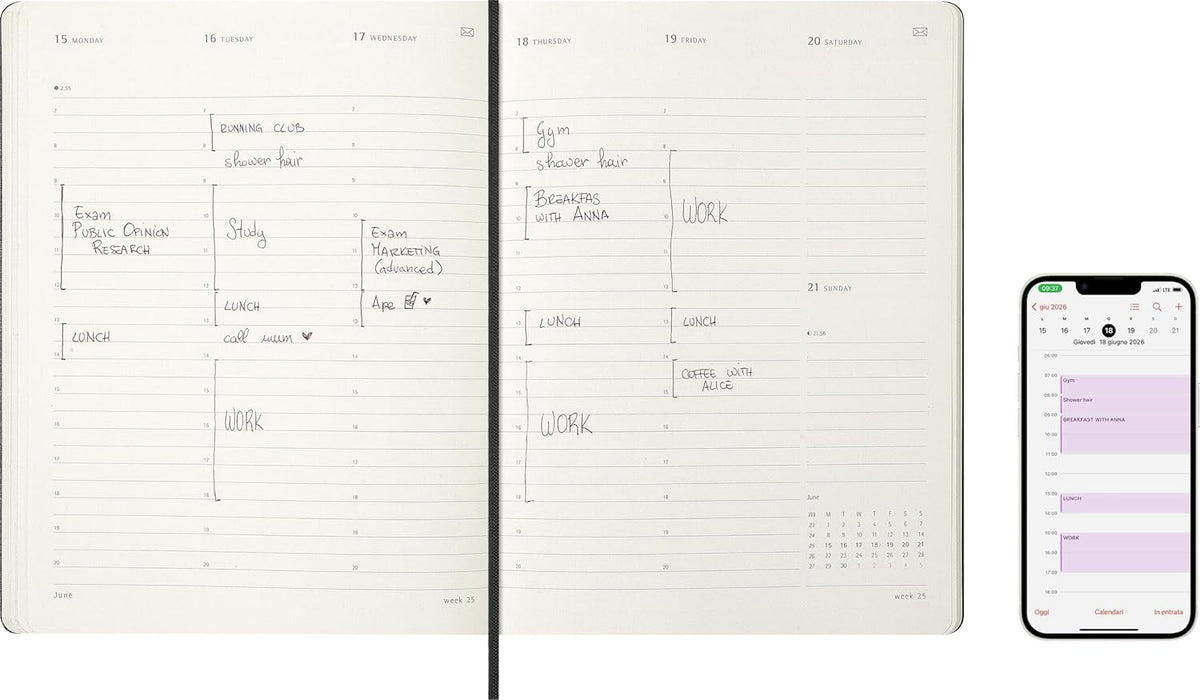 Moleskine Smart Pro Kalender 2026, für das Smart Writing Set 12 Monate Wochen Notizkalender, 1 W = 2 S, vertikal, XL, fester Einband, schwarz