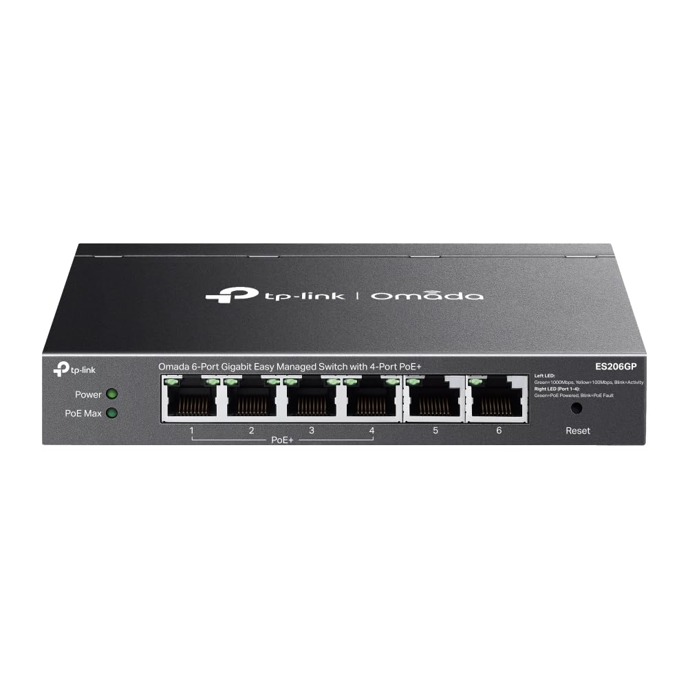 TP-Link ES206GP 6 Port Gigabit PoE Network Switch, 4x PoE+ Ports, 65W Total Budget, Network Switch, Omada Ethernet Switch, Ethernet Splitter, Metal Case, Easy Cloud Managment, Silent operation