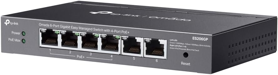 TP-Link ES206GP 6 Port Gigabit PoE Network Switch, 4x PoE+ Ports, 65W Total Budget, Network Switch, Omada Ethernet Switch, Ethernet Splitter, Metal Case, Easy Cloud Managment, Silent operation