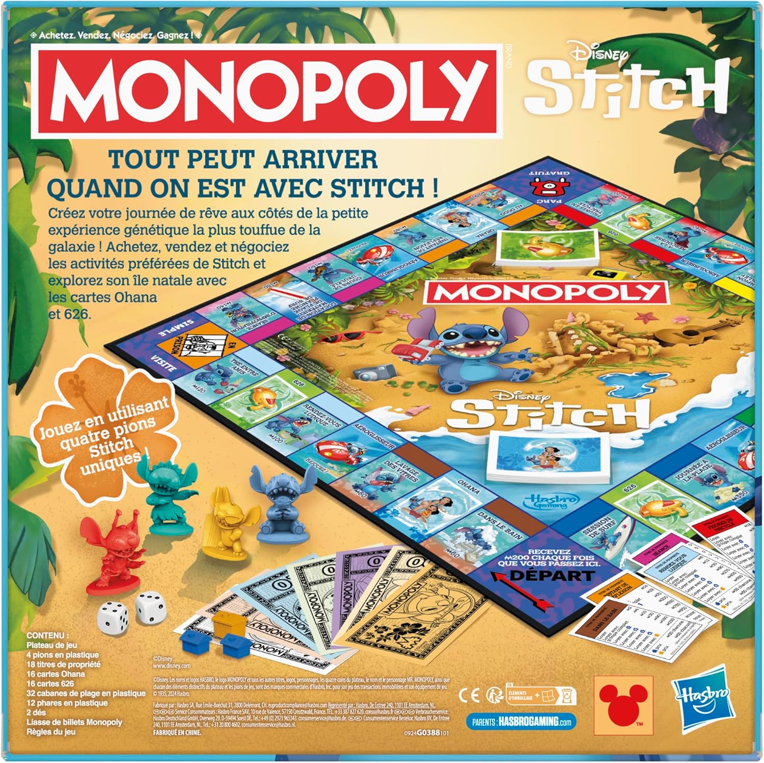 Monopoly Stitch, Brettspiel, 2 bis 4 Spieler, 30 Minuten, Disney Lilo & Stitch Edition, ab 8 Jahren