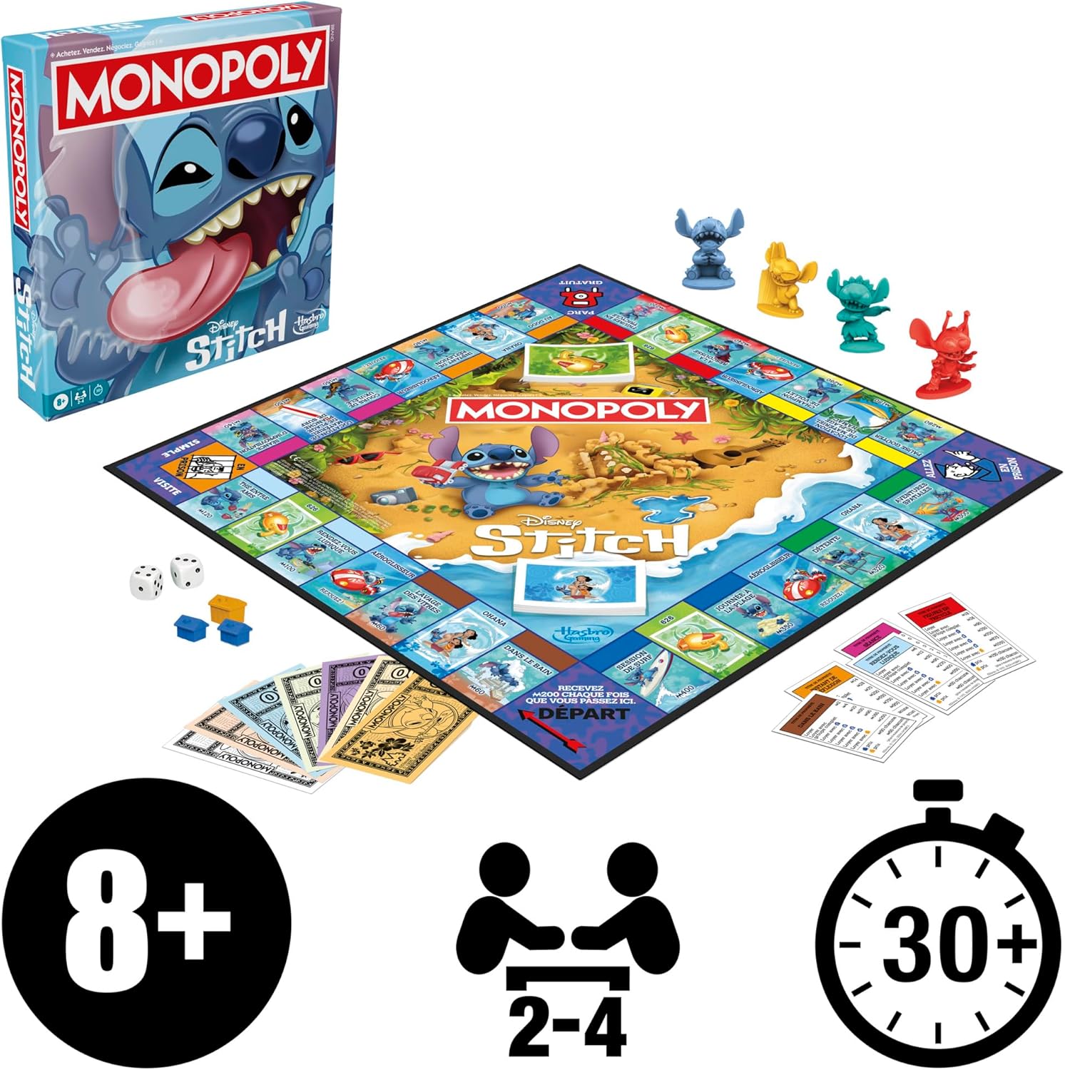 Monopoly Stitch, Brettspiel, 2 bis 4 Spieler, 30 Minuten, Disney Lilo & Stitch Edition, ab 8 Jahren