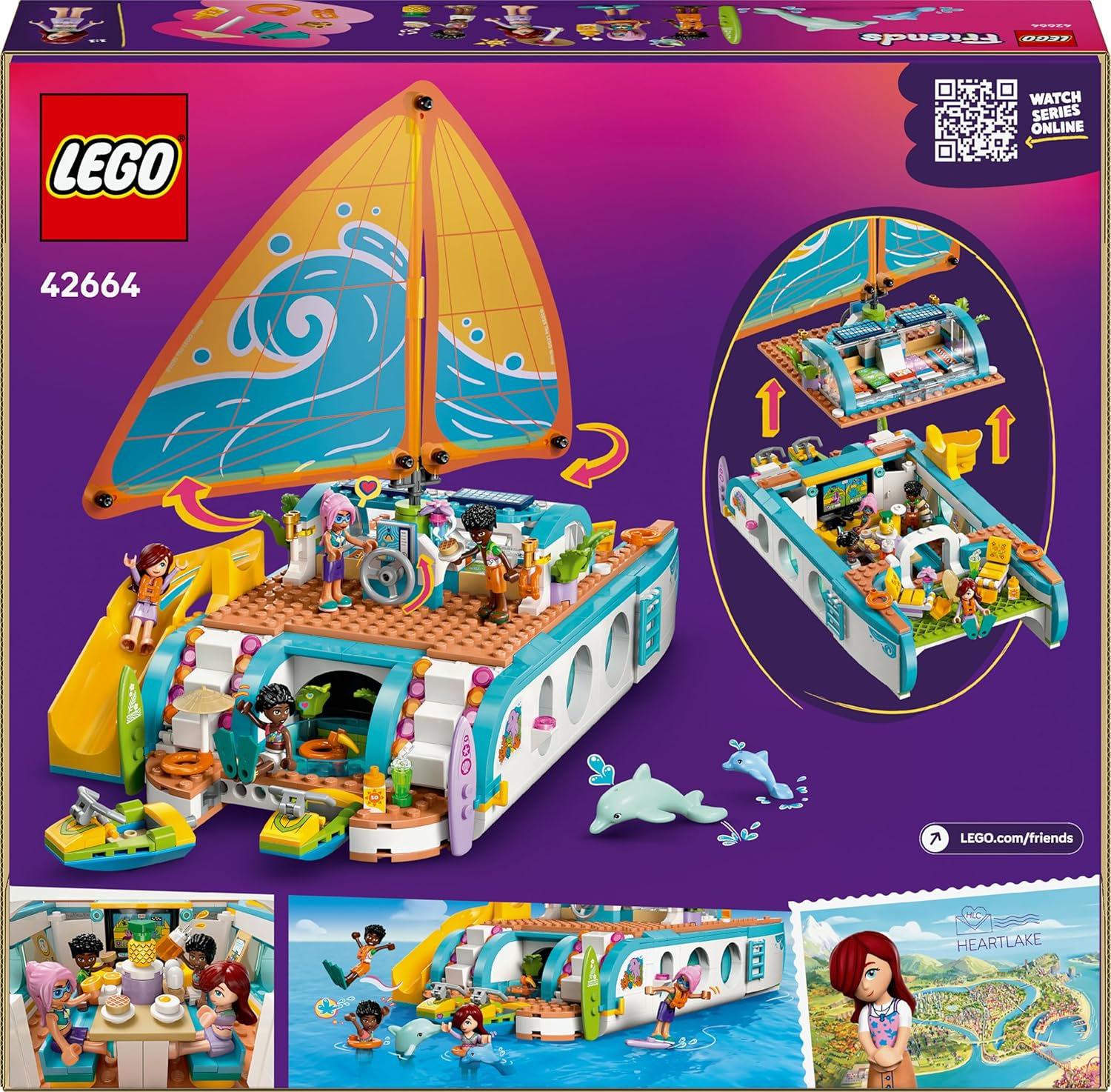 LEGO Friends Avontuurlijke Bootreis – Bouwpakket Met Boot Speelgoed Met Draaiend Zeil, 4 Poppetjes en 2 Dolfijnen Dieren Figuren Plus Accessoires Verjaardagscadeau voor Meisjes Vanaf 8 Jaar – 42664