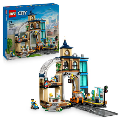 LEGO City Centraal Station Speelgoed voor Kinderen met Onderhoudswagon, Werkende Lift, Ticketmachine, 2 Perrons, Spoordeel en 6 Minifiguren, Cadeau voor Jongens en Meisjes vanaf 7 Jaar 60469