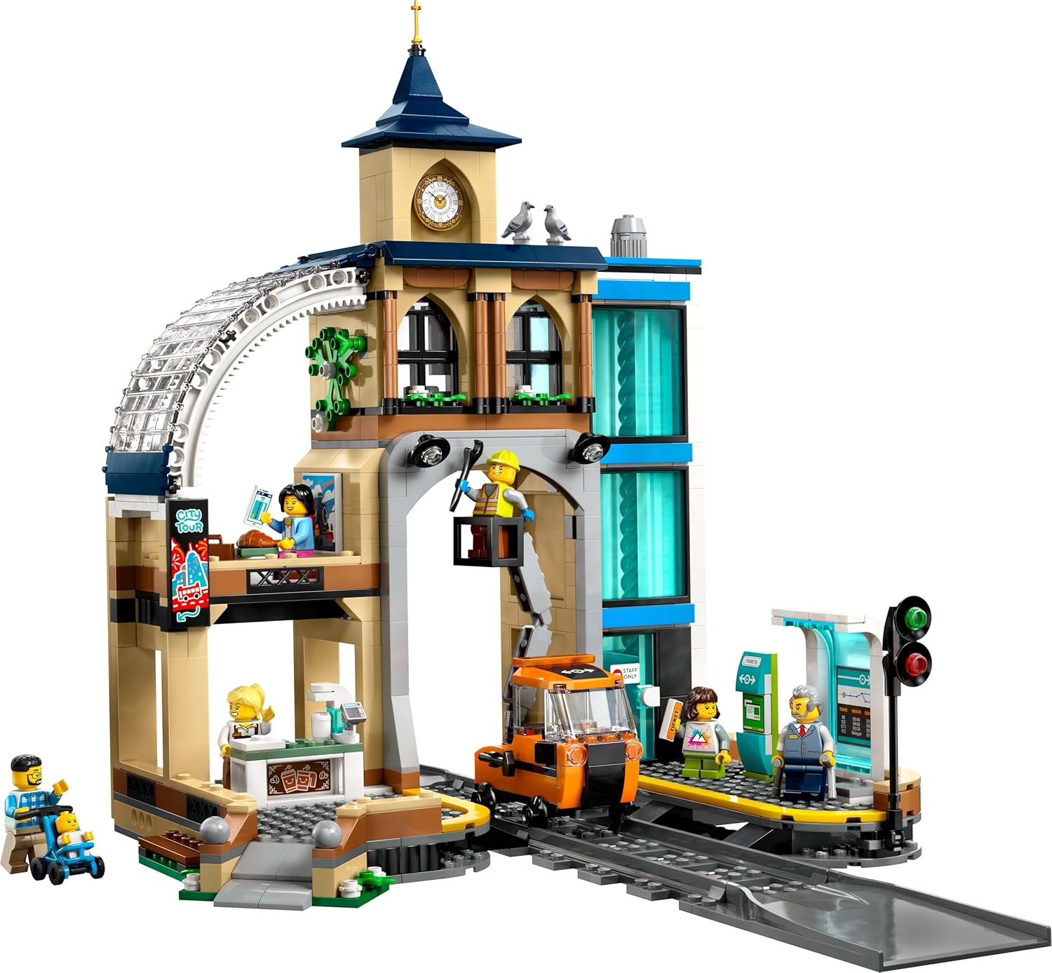 LEGO City Centraal Station Speelgoed voor Kinderen met Onderhoudswagon, Werkende Lift, Ticketmachine, 2 Perrons, Spoordeel en 6 Minifiguren, Cadeau voor Jongens en Meisjes vanaf 7 Jaar 60469