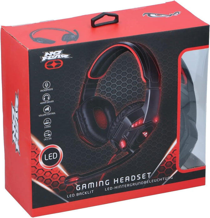 No Fear Gaming Headset - Incl. LED-verlichting - 1,5 m kabel - Hoofdtelefoon met microfoon - Over-Ear Design - Stabiel en comfortabel - Zwart/Rood