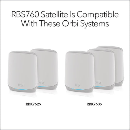 NETGEAR Orbi RBS760 WiFi 6 Mesh Add on Satellite, Adds up to 2,000sq ft, 11AX Tri-Band Mesh. Speeds up to 5.4Gbps, White